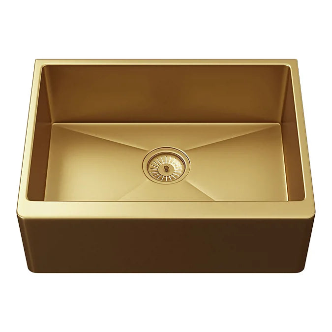 Venice Brushed Gold Belfast Stainless Steel Kitchen Sink + Waste