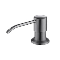 Stainless steel soap dispenser on a white background